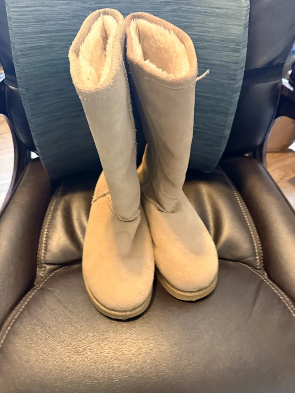 Plush-Lined Tall Winter Boots in Beige